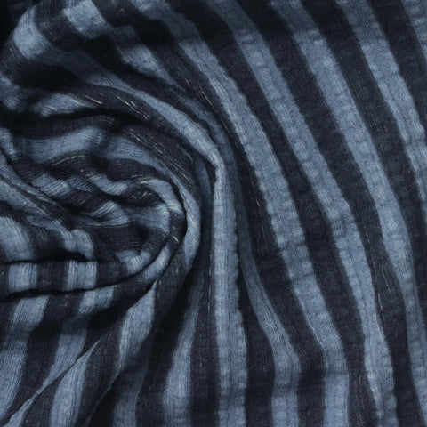 Blue Vertical-Stripe Crepe, Cotton-Nylon