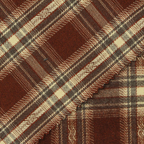 Burgundy Plaid Woven, Poly-Viscose