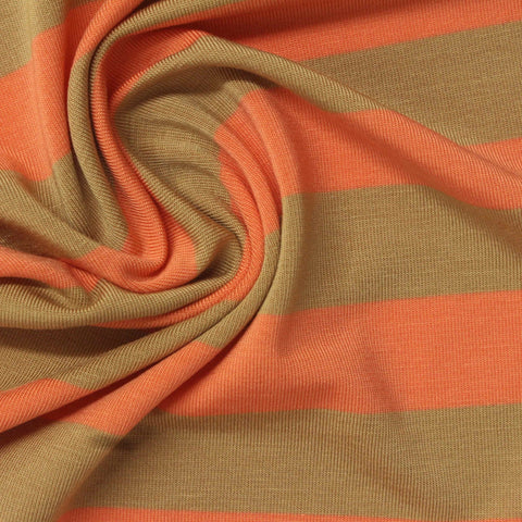 Orange Horizontal-Stripe Jersey Knit, Tencel Lyocell, 220 gsm