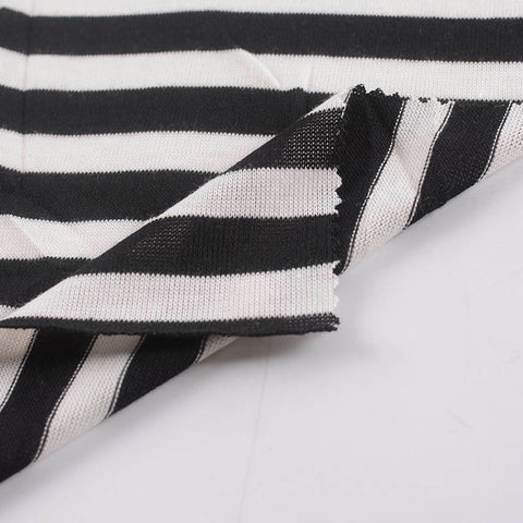 Black Horizontal-Stripe Jersey Knit, Poly-Viscose, 159 gsm