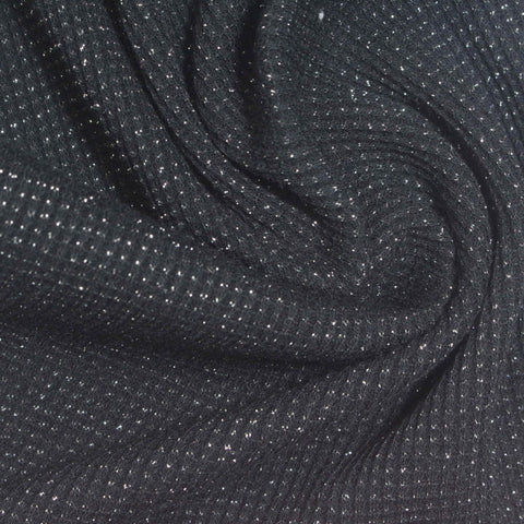 Cotton Polyester Metallic Waffle Knit Fabric, 180 gsm, 160 cm — Black