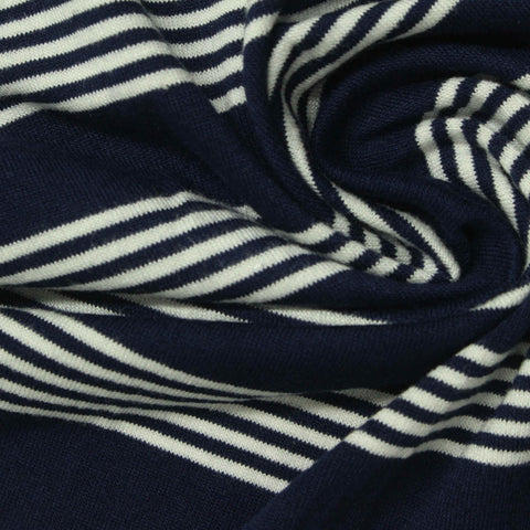 Navy Horizontal-Stripe Jersey Knit, Viscose, 190 gsm
