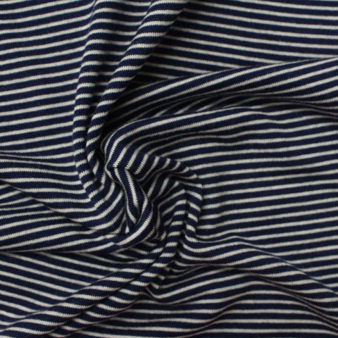 Striped Viscose Stretch Jersey Knit Fabric, 175 gsm, 160 cm — Navy