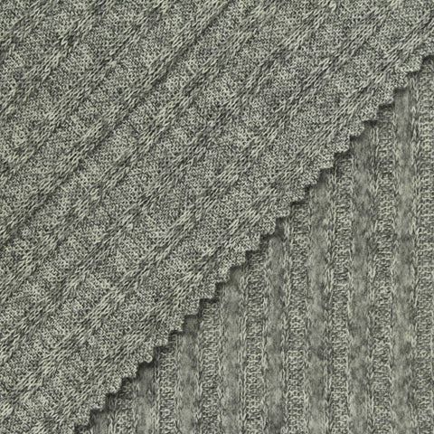Grey Marl Rib Knit, Poly-Viscose, 210 gsm