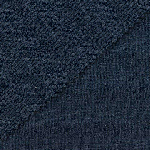 Polyester Viscose Stretch Waffle Knit Fabric, 245 gsm, 138 cm — Navy