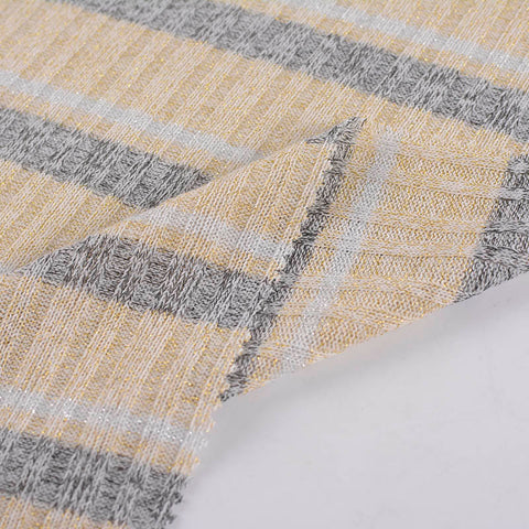 Beige Vertical-Stripe Rib Knit, Poly-Viscose, 201 gsm