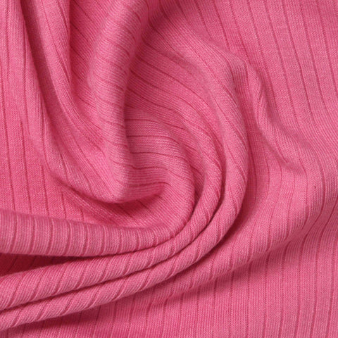 Polyester Viscose Stretch Rib Knit Fabric, 255 gsm — Pink
