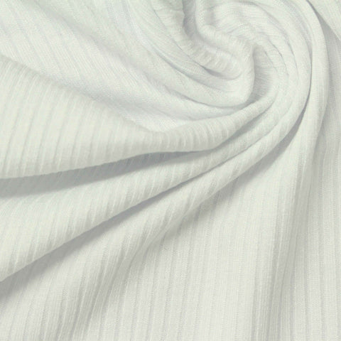 Viscose Stretch Rib Knit Fabric, 220 gsm — White