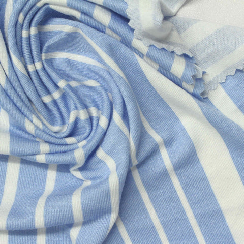 Blue Vertical-Stripe Jersey Knit, Viscose