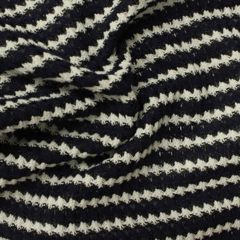 White Textured-Stripe Interlock Knit, Polyester