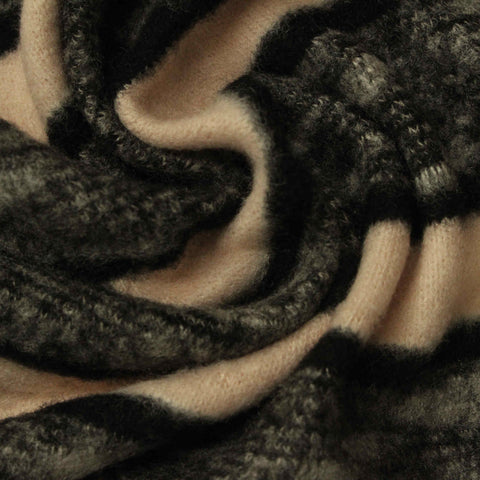 Beige Horizontal-Stripe Chunky Knit, Poly-Viscose, 215 gsm