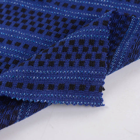 Blue Small-Square Jacquard, Poly-Viscose