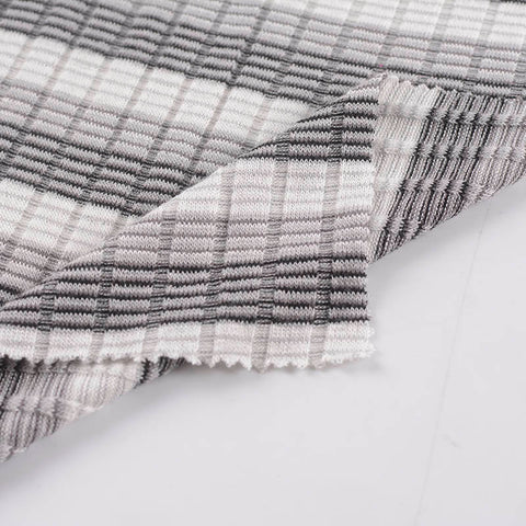 Grey Check Rib Knit, Viscose