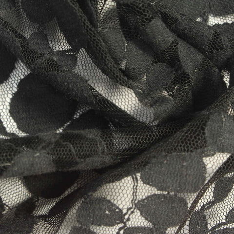 Black Floral Lace, Cotton-Nylon, 145 cm
