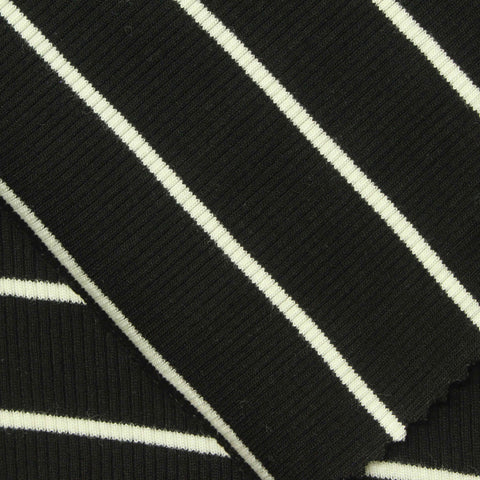 Black Horizontal-Stripe Rib Knit, Polyester, 252 gsm