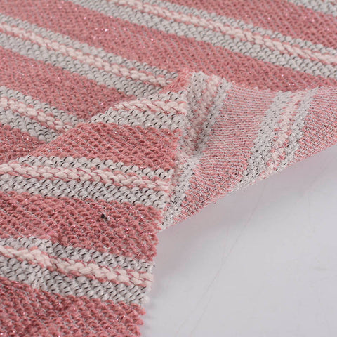 Pink Horizontal-Stripe Chunky Knit, Polyester, 343 gsm