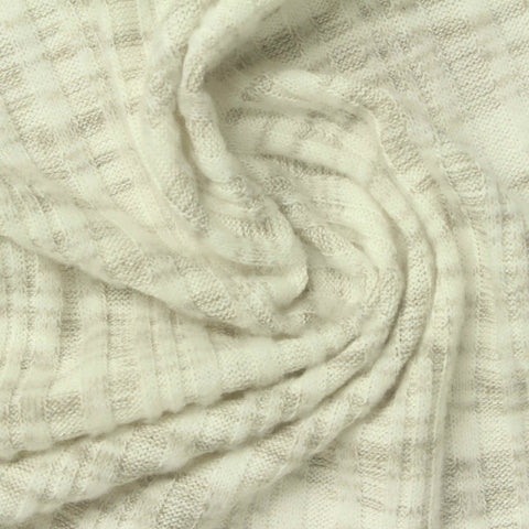 Jacquard Brushed Polyester Viscose Stretch Rib Knit Fabric, 260 gsm, 155 cm — Beige