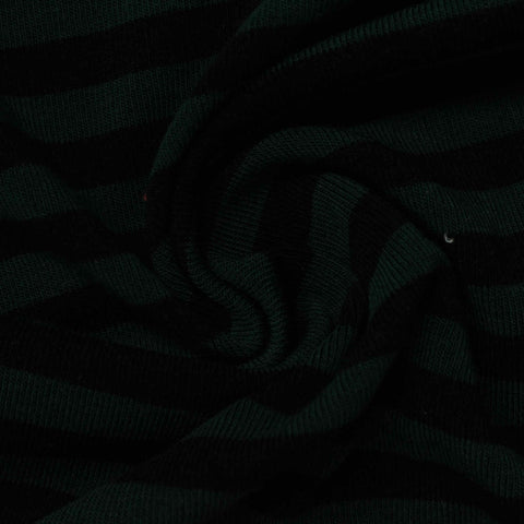 Dark Green Horizontal-Stripe Rib Knit, Viscose-Cotton, 245 gsm