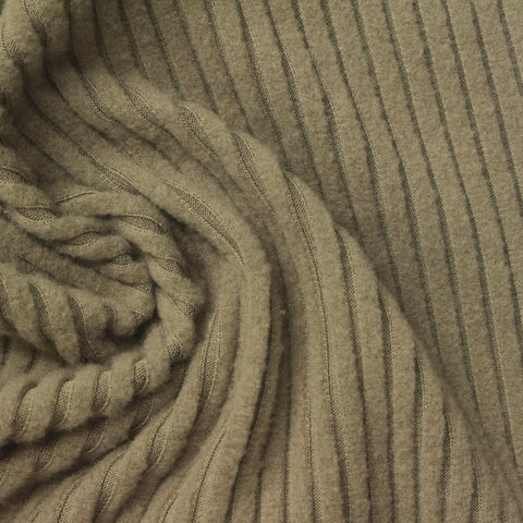 Polyester Viscose Stretch Rib Knit Fabric, 250 gsm, 130 cm — Khaki