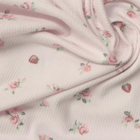 Pink Floral Rib Knit, Polyester