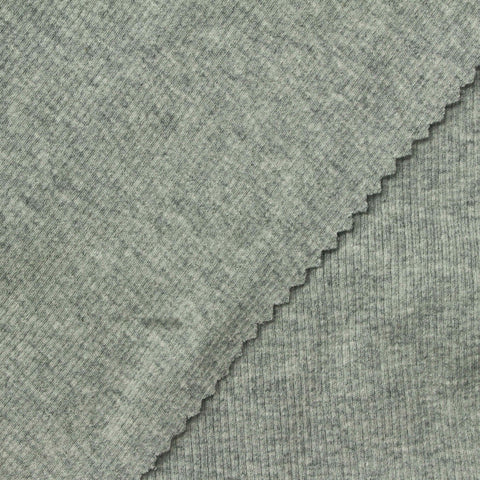 Heather Grey Marl Rib Knit, Cotton-Poly, 280 gsm, 122 cm