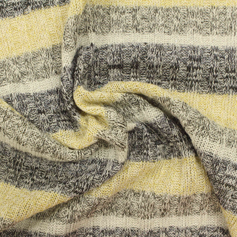 Yellow Horizontal-Stripe Rib Knit, Poly-Viscose, 214 gsm
