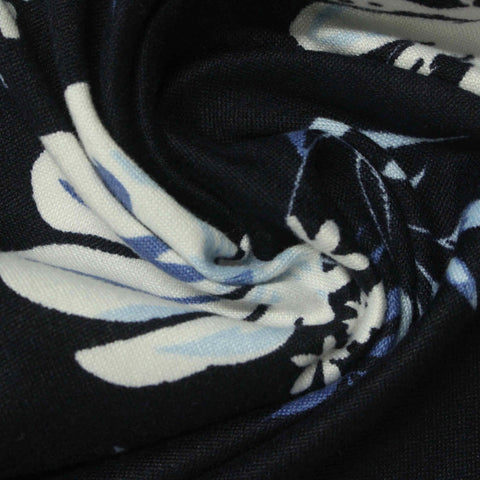 Blue Tropical-Leaf Milk Silk Knit, Polyester