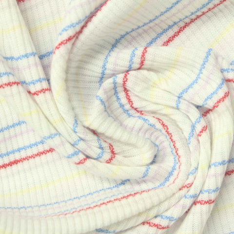 White Horizontal-Stripe Rib Knit, Cotton-Poly, 160 gsm