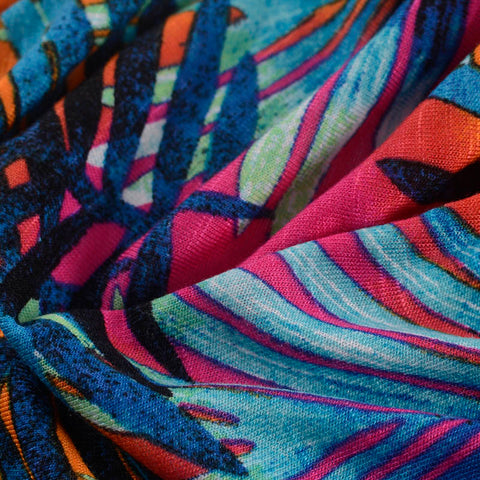 Blue Tropical-Palm Knit, Viscose