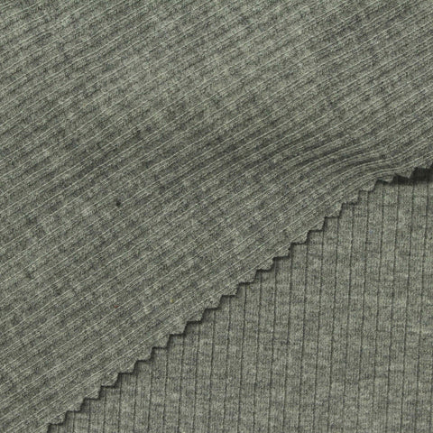 Grey Marl Rib Knit, Poly-Cotton, 280 gsm, 140 cm