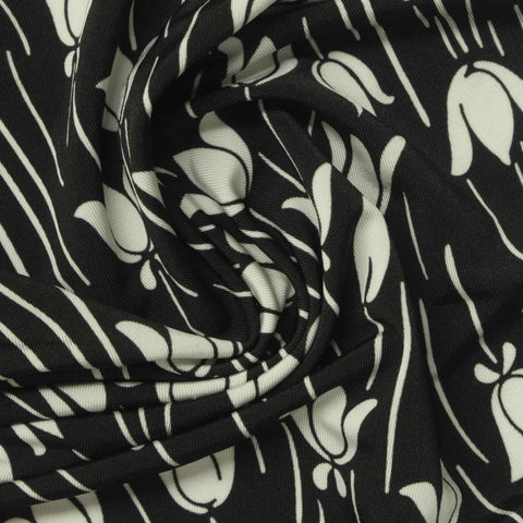 White Flowers Jersey Knit, Viscose, 230 gsm