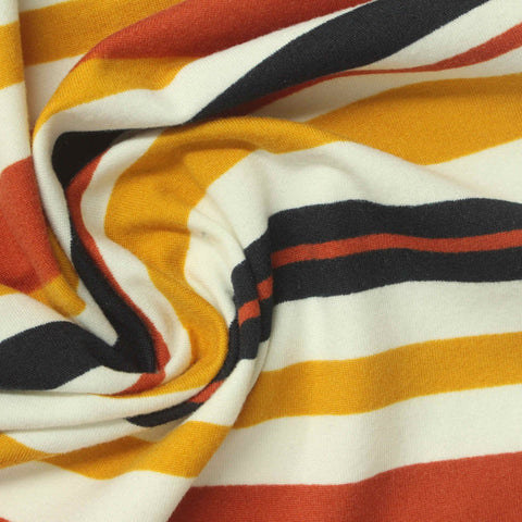 White Horizontal-Stripe Jersey Knit, Polyester, 160 gsm