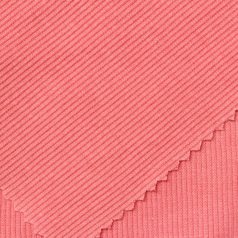 Polyester Cotton Stretch Rib Knit Fabric, 287 gsm, 121 cm — Pink
