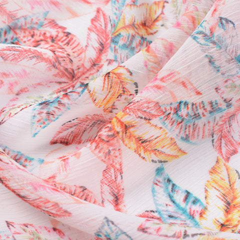 Red Tropical-Leaf Chiffon, Polyester