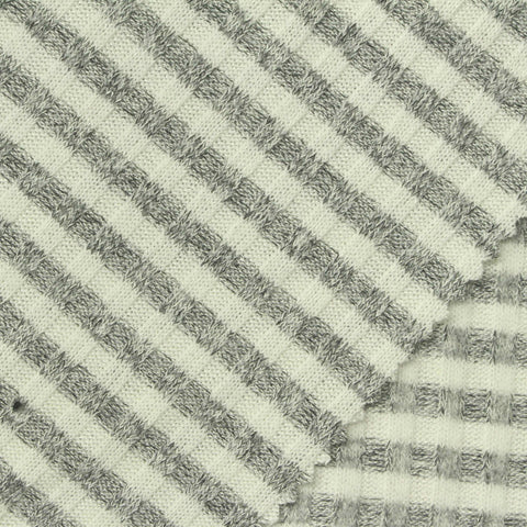 Dark Grey Horizontal-Stripe Rib Knit, Viscose-Poly