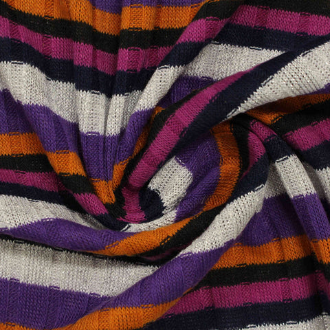 Black Horizontal-Stripe Rib Knit, Polyester, 200 gsm, 130 cm