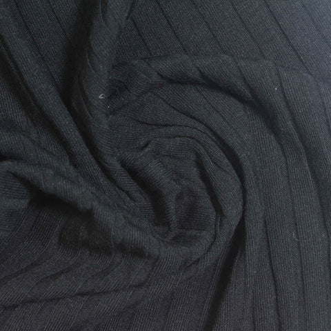 Cotton Polyester Stretch Rib Knit Fabric, 230 gsm, 135 cm — Black