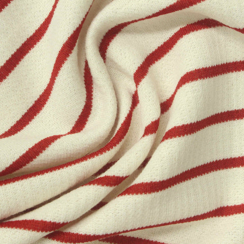 Red Horizontal-Stripe Bouclé, Poly-Cotton, 222 gsm