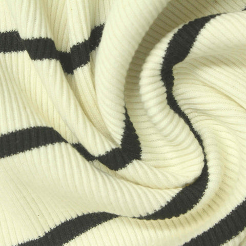 Dark Grey Horizontal-Stripe Rib Knit, Spandex