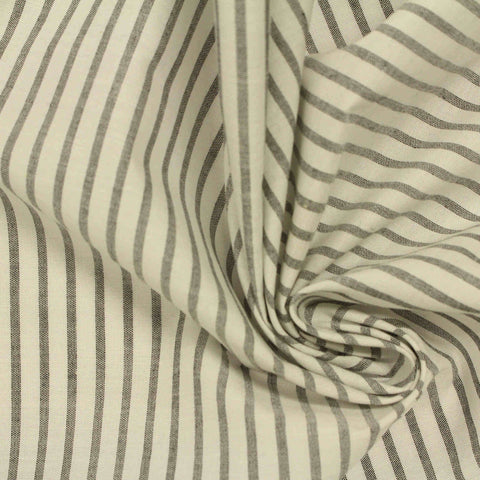 Dark Grey Vertical-Stripe Poplin, Cotton