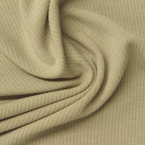 Brushed Viscose Polyester Stretch Rib Knit Fabric, 265 gsm, 160 cm — Khaki