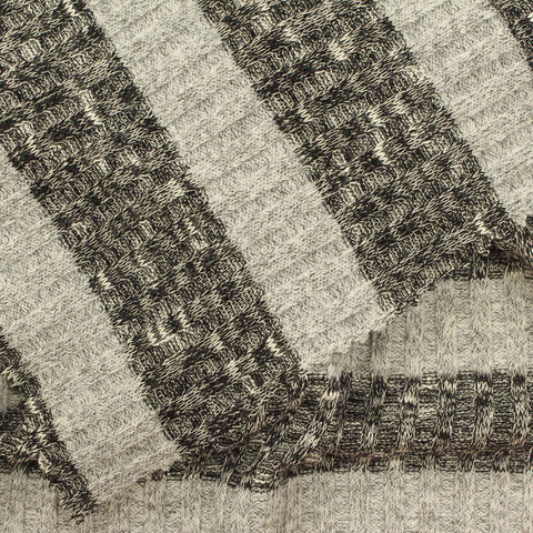 Dark Grey Horizontal-Stripe Rib Knit, Poly-Viscose
