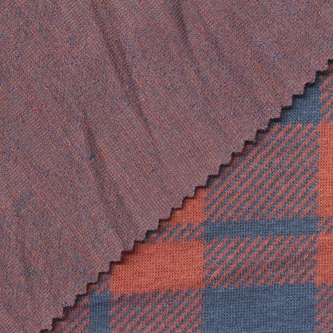 Rust Plaid Interlock Knit, Poly-Viscose