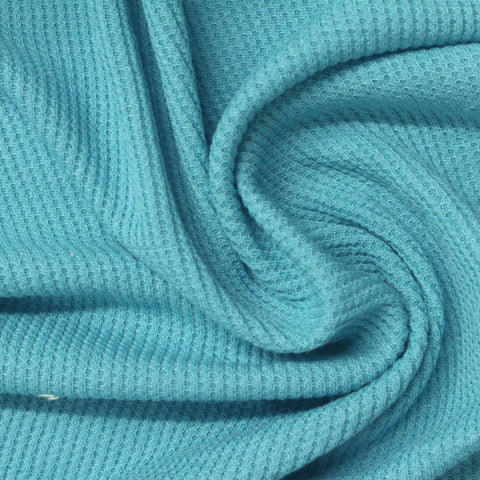 Polyester Viscose Stretch Waffle Knit Fabric, 180 gsm, 170 cm — Blue