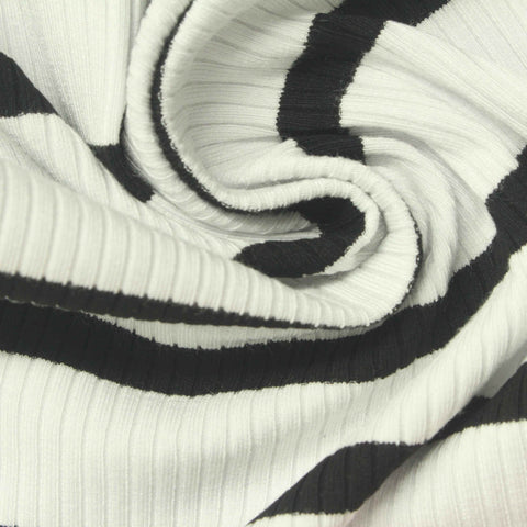 Black Horizontal-Stripe Rib Knit, Viscose, 400 gsm