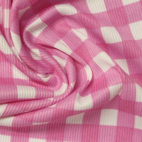 Pink Check Rib Knit, Polyester