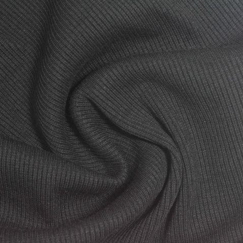 Black Ribbed Rib Knit, Cotton-Poly