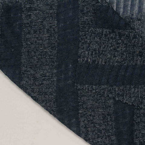 Jacquard Viscose Polyester Blend Stretch Rib Knit Fabric, 115 gsm, 145 cm — Navy