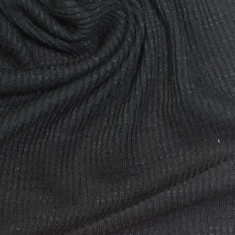Dark Grey Heathered-Marl Rib Knit, Poly-Viscose, 210 gsm