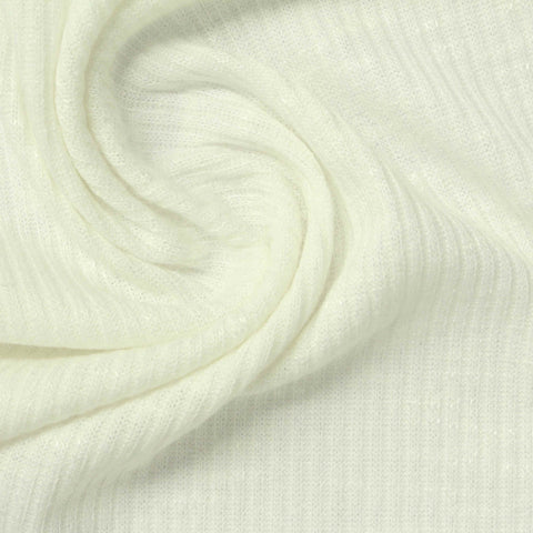 Slub Viscose Polyester Stretch Rib Knit Fabric, 270 gsm, 140 cm — White